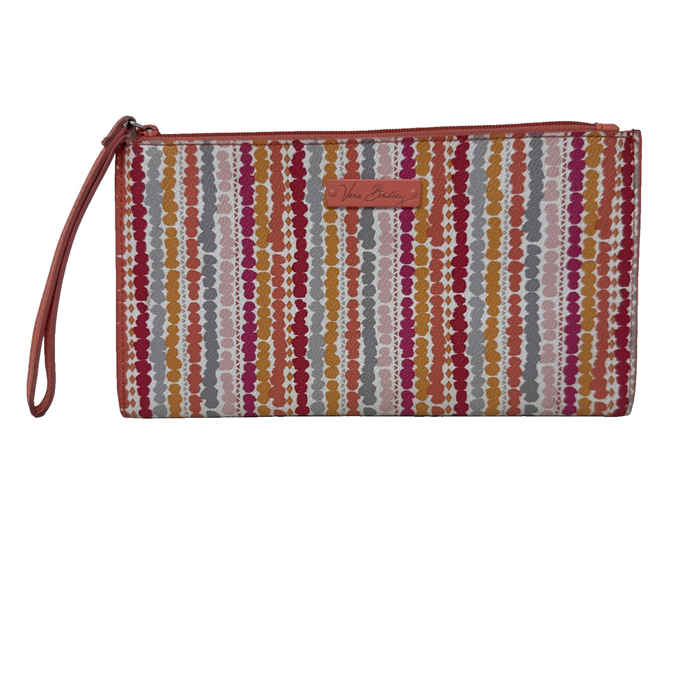 Vera Bradley Slim Zip Wristlet Orange Pink 10 X 5”